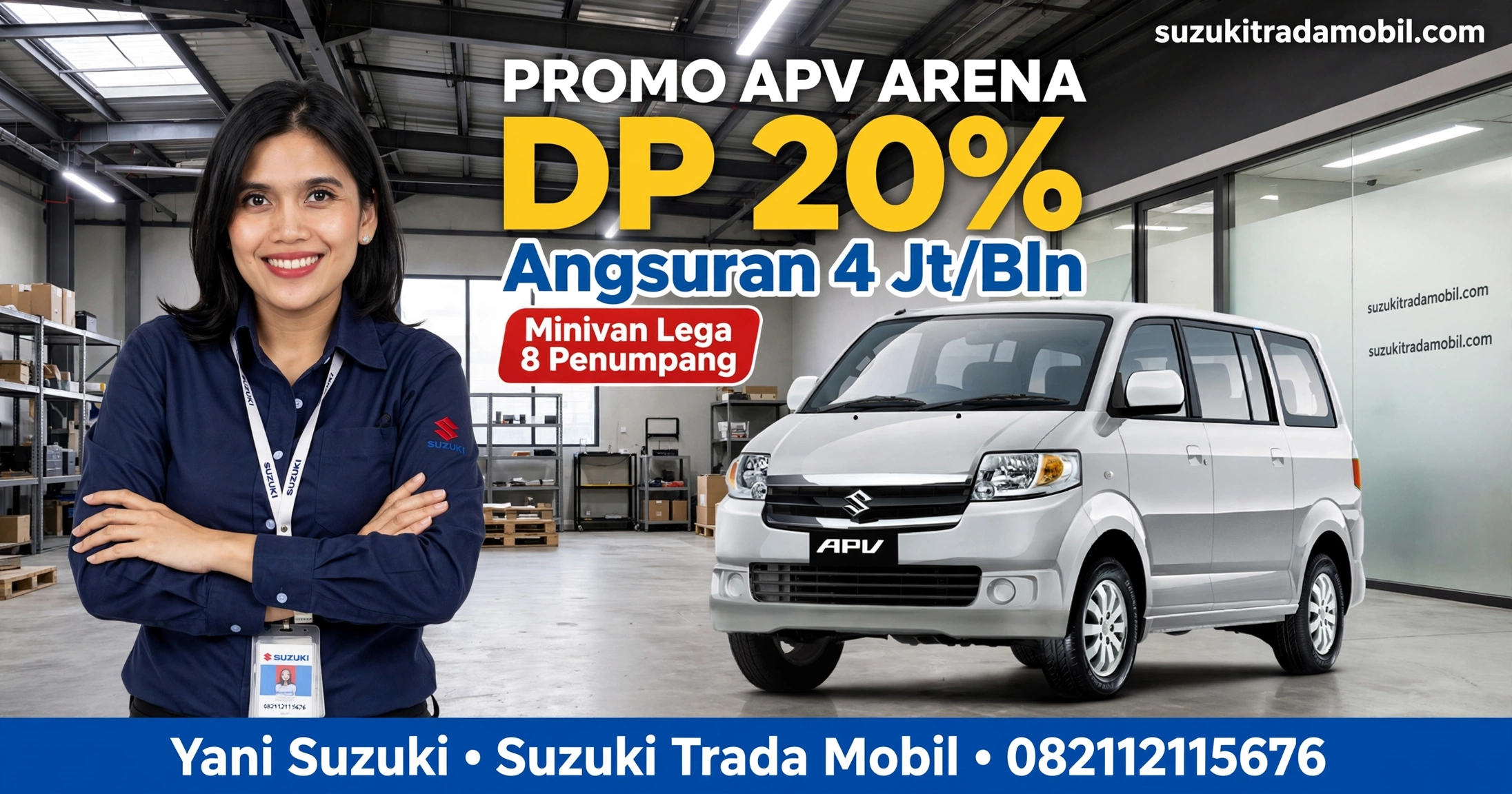 Promo Suzuki APV Arena DP 20% Cicilan 4 Juta Minivan 8 Penumpang - Yani Suzuki Trada Mobil - background warehouse