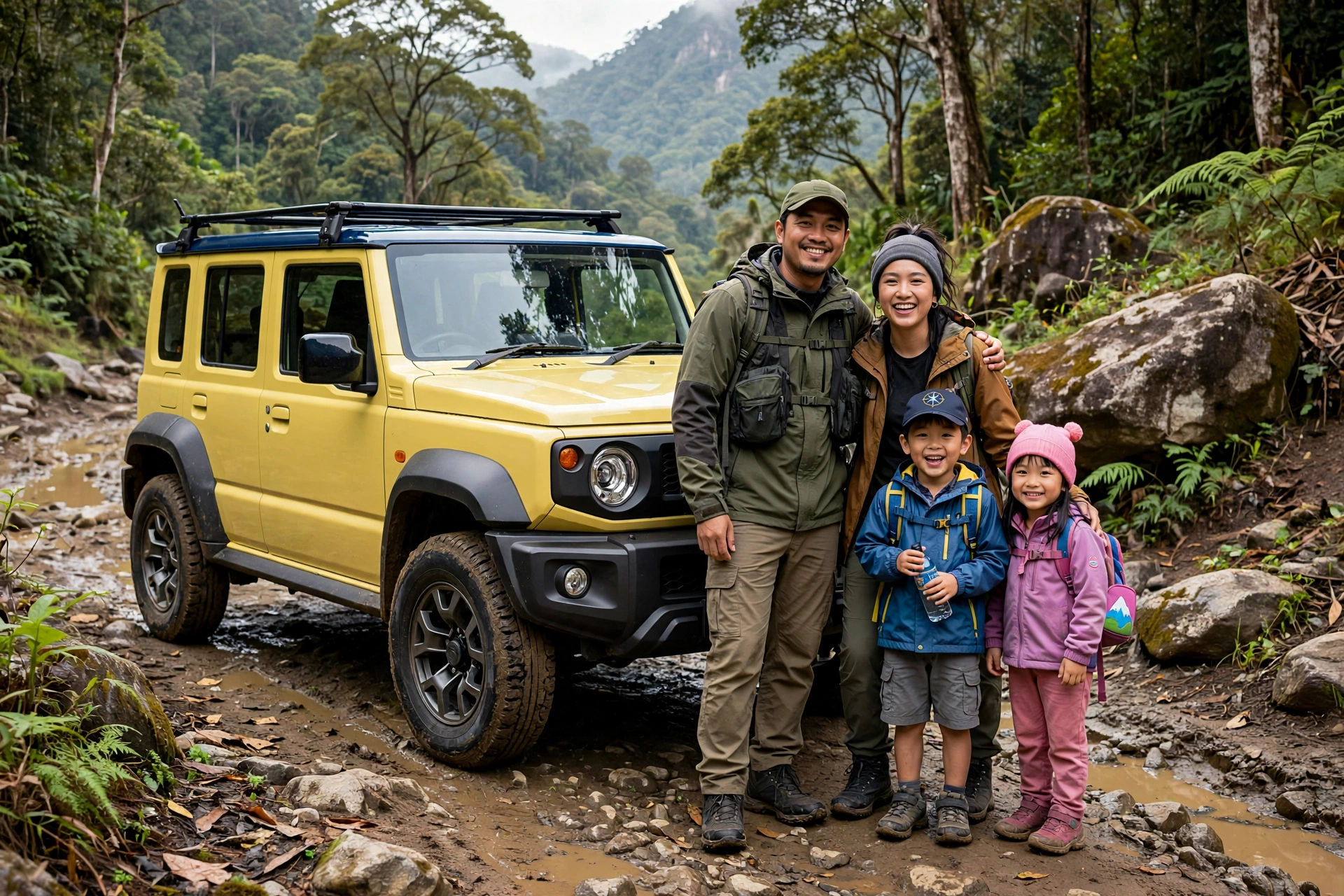 Jimny 5 Doors KINETIC YELLOW 2 + PEARL BLUISH BLACK 4 - keluarga muda petualangan offroad