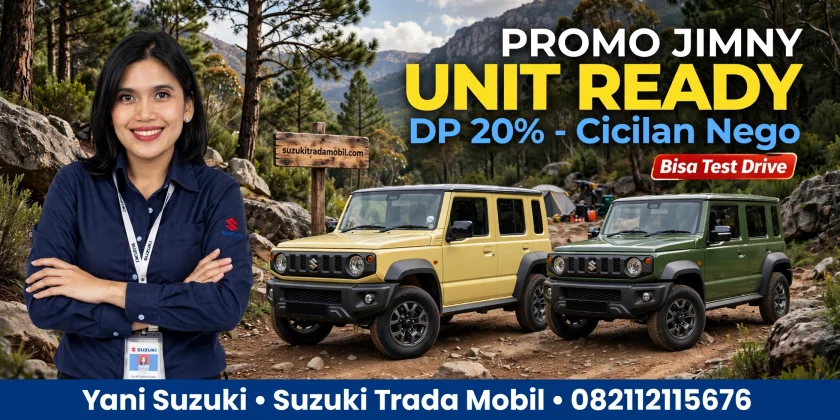 Promo Suzuki Jimny 3 Doors dan 5 Doors DP 20% Unit Ready Bisa Test Drive - Yani Suzuki Trada Mobil - warna kuning dan hijau adventure